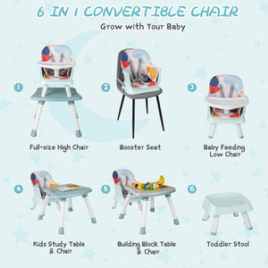 Multifunctional Baby High Chair - Blue & White by Costway