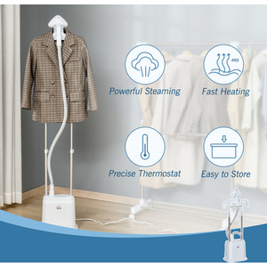 HOMCOM Upright Garment Clothes Steamer with 6 Steam Setting and 1.7L Water Tank - White by HOMCOM