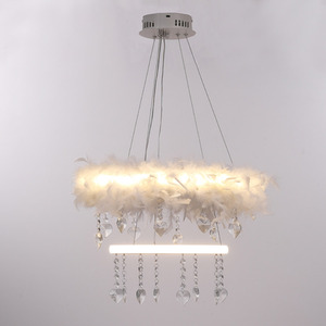 Double-Layer Feather LED Pendant Light with Crystals - White by Livingandhome
