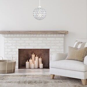 Pair of Silver Ceiling Pendant Shade With Acrylic Crystal Effect Droplets - Silver by ValueLights