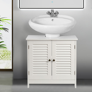 Under Sink White Cabinet with 2 Shutter Doors for Bathroom - White by Livingandhome
