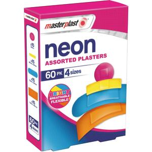 Masterplast Assorted Fabric Plasters - Neon - Pack of 60 - Multicolour by Masterplast