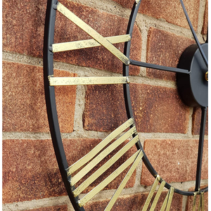 Silent Open Face Large Wall Clock - Black & Gold - Black And Gold by Klass Home Collection