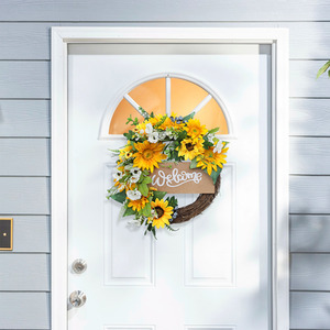 Artificial Sunflower Wreath Hanging Decoration - Yellow by Livingandhome