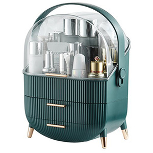 HomeScape Make Up Bag Elegant Storage Organizer with Drawers - Green by Kindred Trading LTD