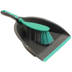 Rubber Grip Dustpan and Bristle Brush Set - Grey by JVL