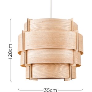 Brown Modern Wood Veneer Stepped Drum Ceiling Pendant Light Shades - Brown by ValueLights