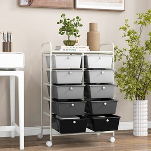 10-Drawer Storage Cart Rolling Cart - Dark Gradient by Costway