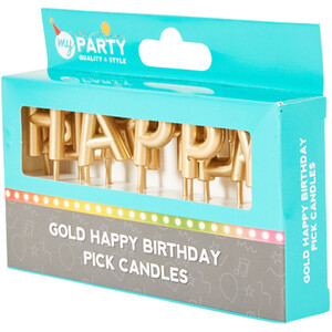 Happy Birthday Pick Candles Gold - Gold