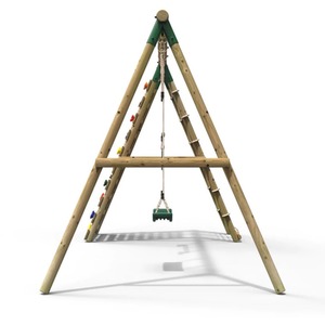 Wooden Double Swing Set with Trapeze Bar and Climbing Wall - Savannah by Rebo