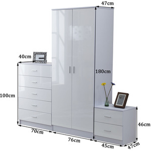 HOMCOM High Gloss Trio Bedroom Furniture Set - White by HOMCOM