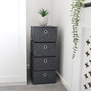 JVL Shadow 4 Drawer Wide Fabric Storage Tower - Charcoal by JVL