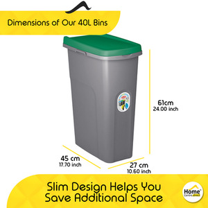 Slim Lift Top Kitchen Recycling Waste Bin - Green / 40l by Home Centre