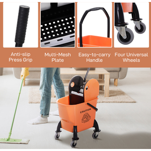 HOMCOM 26L Mop Bucket on Wheels - Orange by HOMCOM