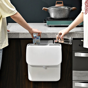 White Hanging Kitchen Trash Bin with Lid - White by Livingandhome