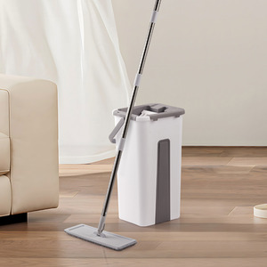 Wet Dry Flat Mop Bucket Set with 3Pads - White & Grey by komore