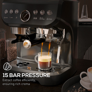 HOMCOM Espresso Machine with Integrated Bean Grinder Steam Wand - Black by HOMCOM