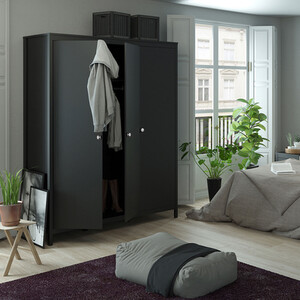 Madrid 3 Piece Bedroom Set - Matt Black / 1 x 2-drawer bedside table, 1 x 5-drawer chest of drawers and 1 x 3-door wardrobe