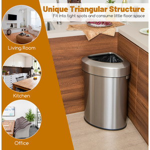 60L Stainless Steel Corner Trash Bin - Silver by Costway