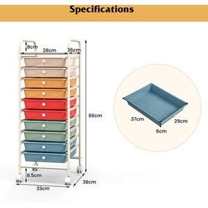 10 Drawer Rolling Storage Cart by Costway