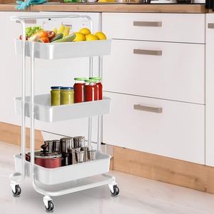 Storage Trolley On Wheels 3 Tier Basket Organiser Cart - White by HyFive