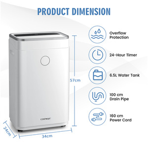 3 Modes Home Dehumidifier with Wheels - White by Costway