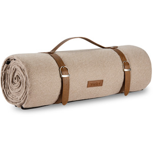 Picnic Blanket with Faux Leather Carry Handle - Beige / 180cm by VonShef