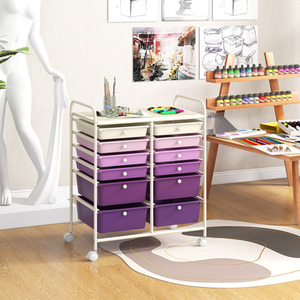 12 Drawers Rolling Storage Cart with 4 Wheels and Brakes - Gradient Purple by Costway