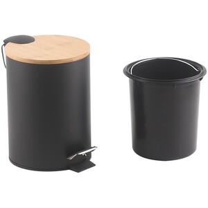 Bathroom Bin with Bamboo Lid 3L - Black