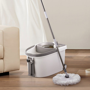 Mobile Mop Bucket with 2 Replacement Heads - Grey & White by komore