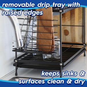 Metal 2-Tier Dish Drainer Rack with Drip Tray - Black by Harbour Housewares