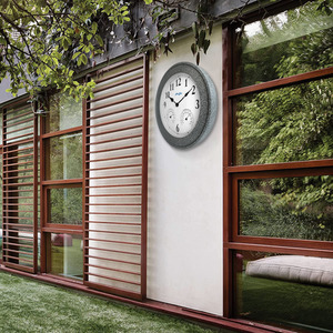 Faux Concrete Clock with Thermometer and Hygrometer - Multicolor by Audlee