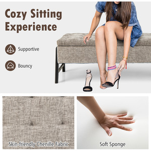 Modern Chenille Storage Bench - Grey by Costway