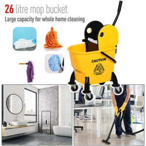 HOMCOM 26L Mop Bucket with 4 Wheels - Yellow and black by HOMCOM