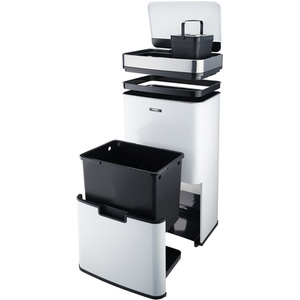 75L Recycling Sensor Bin with 3 Compartments and Food Caddy - White / Matt by Cooks Professional