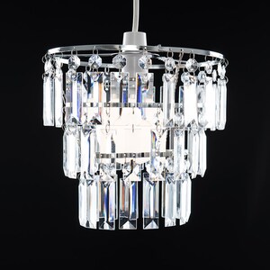Pair Of Modern 3 Tier Clear Jewel Effect Droplets Ceiling Pendant Light Shades - Silver by ValueLights