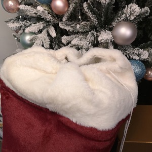 Christmas Present Sack with Faux Fur Trim and Pom Poms - Red by Samuel Alexander