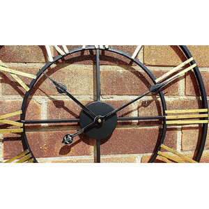 Silent Open Face Large Wall Clock - Black & Gold - Black And Gold by Klass Home Collection