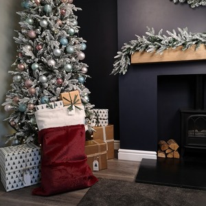 Christmas Present Sack with Faux Fur Trim and Pom Poms - Red by Samuel Alexander