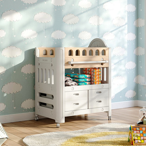 Mobile Baby Diaper Changing Unit with 4 Drawers and Storage Shelf - Beige & Coffee by komore