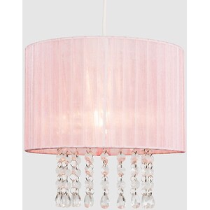 Modern Pink Voile Ribbon Wrapped Pendant Shade With Acrylic Droplets - Pink by ValueLights