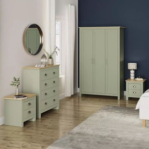 4 Piece Bedroom Set 3 Door Wardrobe 2 Bedside Table 4 Drawer Cabinet - Sage Green by Wyld and Coco