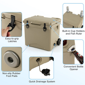 Mobile Ice Chest Box with Wheels - Brown by Costway