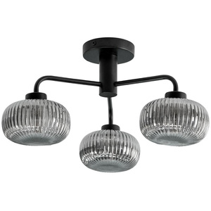 Amaia 3 Way IP44 Bathroom Ceiling Light with Ribbed Glass Shade - Black by ValueLights