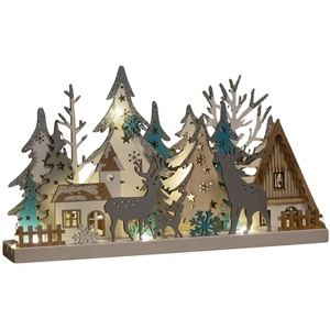 Christmas Wooden Reindeer Scene Silhouette with 10 Warm White LEDs - Brown by Samuel Alexander