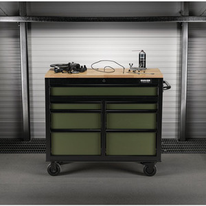 Draper Bunker Roller Workstation with Workbench - Green / Roller Tool Cabinet, 7 Drawer by Draper