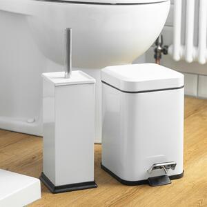 Square Stainless Steel Toilet Pedal Bin Brush Set - White by Harbour Housewares