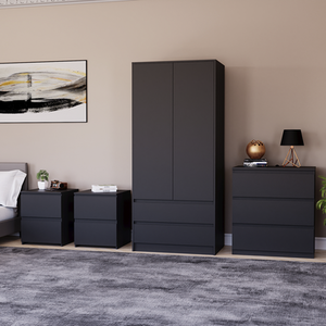 Denver Bedroom Set (2 Drawer Bedside (x2), 3 Drawer Chest, 2 Door Wardrobe) by Vida Designs