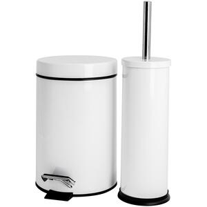 Round Stainless Steel Bathroom Toilet Brush Bin Set - White by Harbour Housewares
