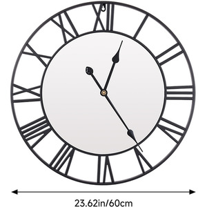 24 Inch Modern Non-Ticking Mirrored Wall Clock - Black by Livingandhome